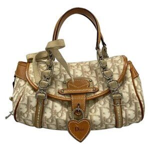 DIOR/ChristianDior Romantic,Trotter - Cream Brown PVC Leather Suede Handbag